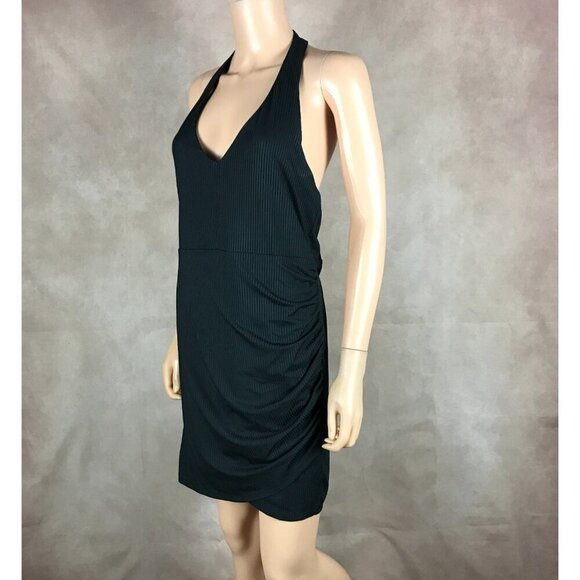 Material Girl Black Ribbed Ruched Halter Dress NWT LARGE - Picture 7 of 8
